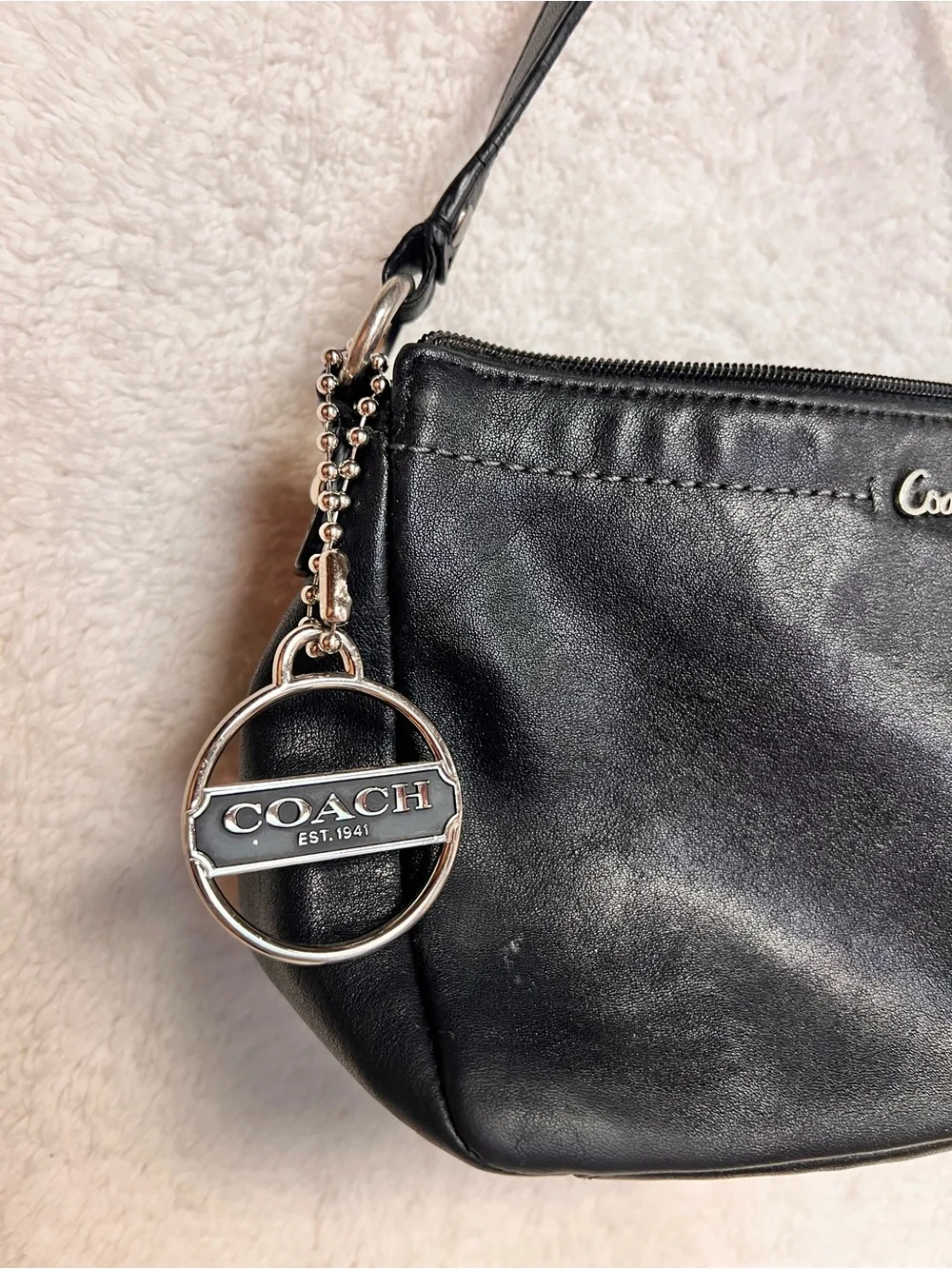 Coach Black Leather Shoulder Bag with Silver Charm - Picture 2 of 9